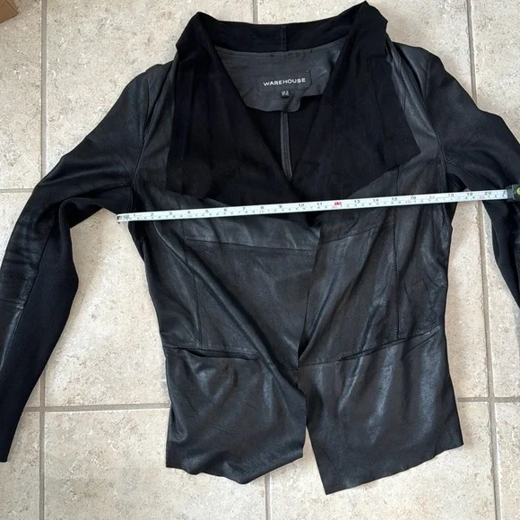 Warehouse Genuine leather jacket raw edge unlined Open front Sz 4/UK 8 - Picture 9 of 10